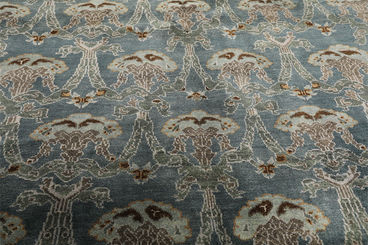 8x10 Aqua, Taupe, Brown Color Hand Knotted Tibetan Wool Traditional Oriental Rug