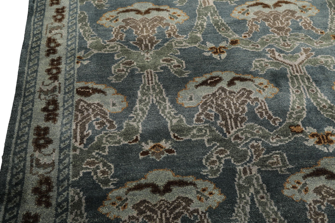 8x10 Aqua, Taupe, Brown Color Hand Knotted Tibetan Wool Traditional Oriental Rug
