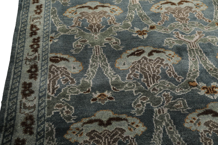 8x10 Aqua, Taupe, Brown Color Hand Knotted Tibetan Wool Traditional Oriental Rug