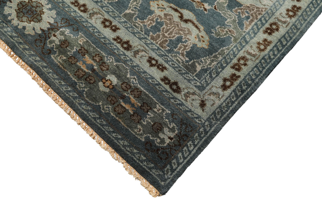 8x10 Aqua, Taupe, Brown Color Hand Knotted Tibetan Wool Traditional Oriental Rug