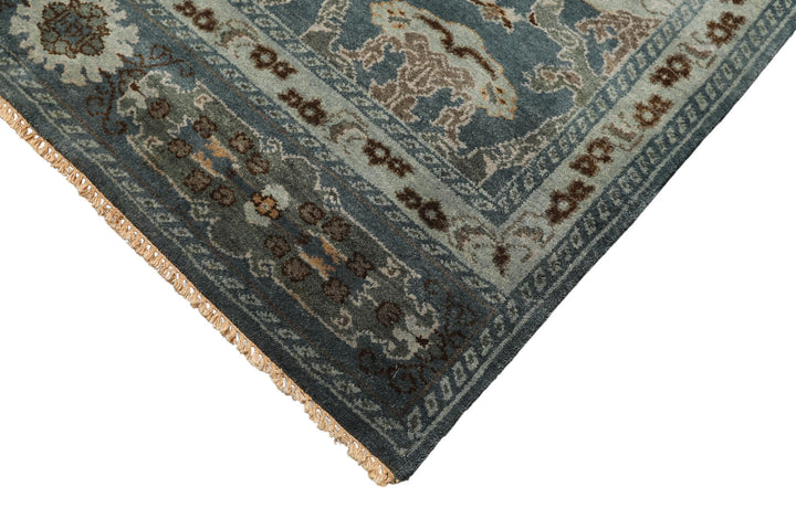 8x10 Aqua, Taupe, Brown Color Hand Knotted Tibetan Wool Traditional Oriental Rug