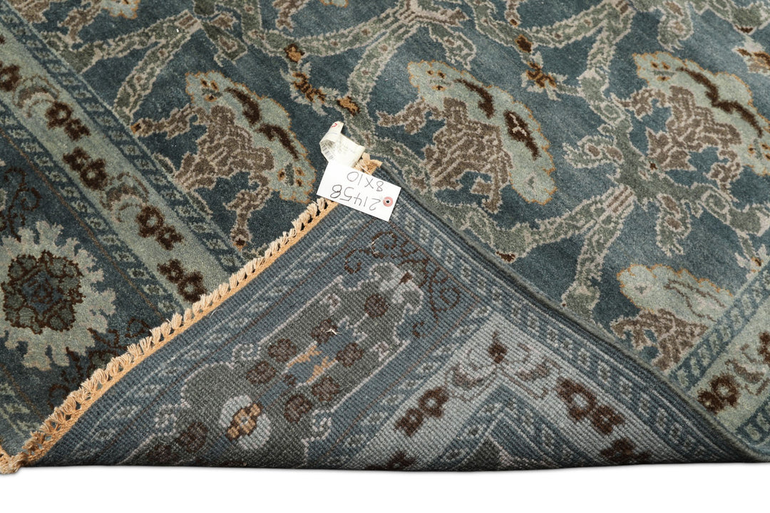 8x10 Aqua, Taupe, Brown Color Hand Knotted Tibetan Wool Traditional Oriental Rug