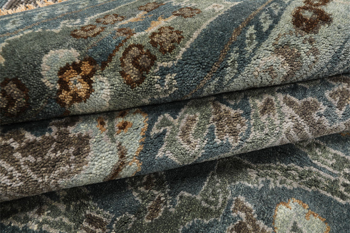 8x10 Aqua, Taupe, Brown Color Hand Knotted Tibetan Wool Traditional Oriental Rug