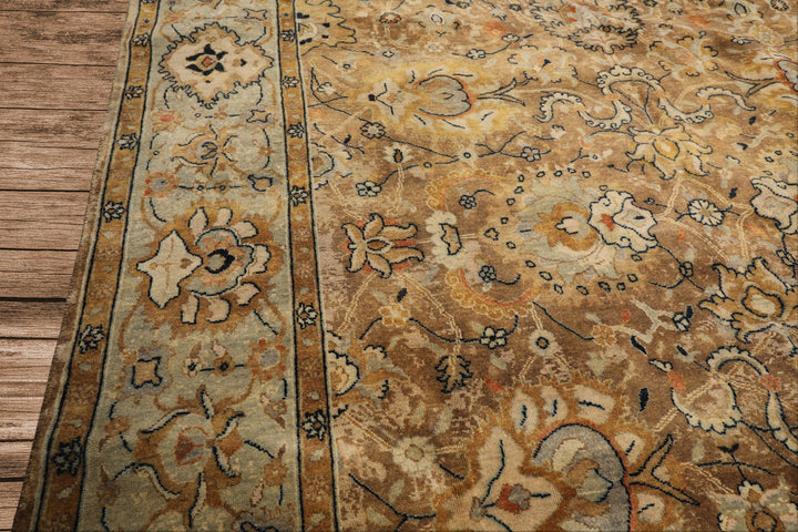 8x10 Mocha, Mint, Navy Color Hand Knotted Agra Wool Transitional Oriental Rug