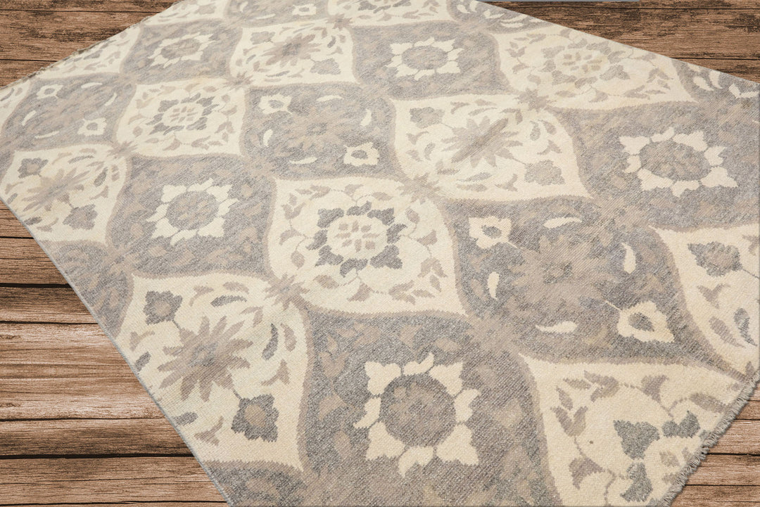 6x9 Ivory, Gray, Taupe Color Hand Knotted Oushak Wool Transitional Oriental Rug