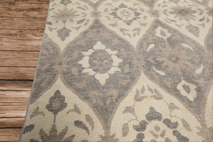 6x9 Ivory, Gray, Taupe Color Hand Knotted Oushak Wool Transitional Oriental Rug