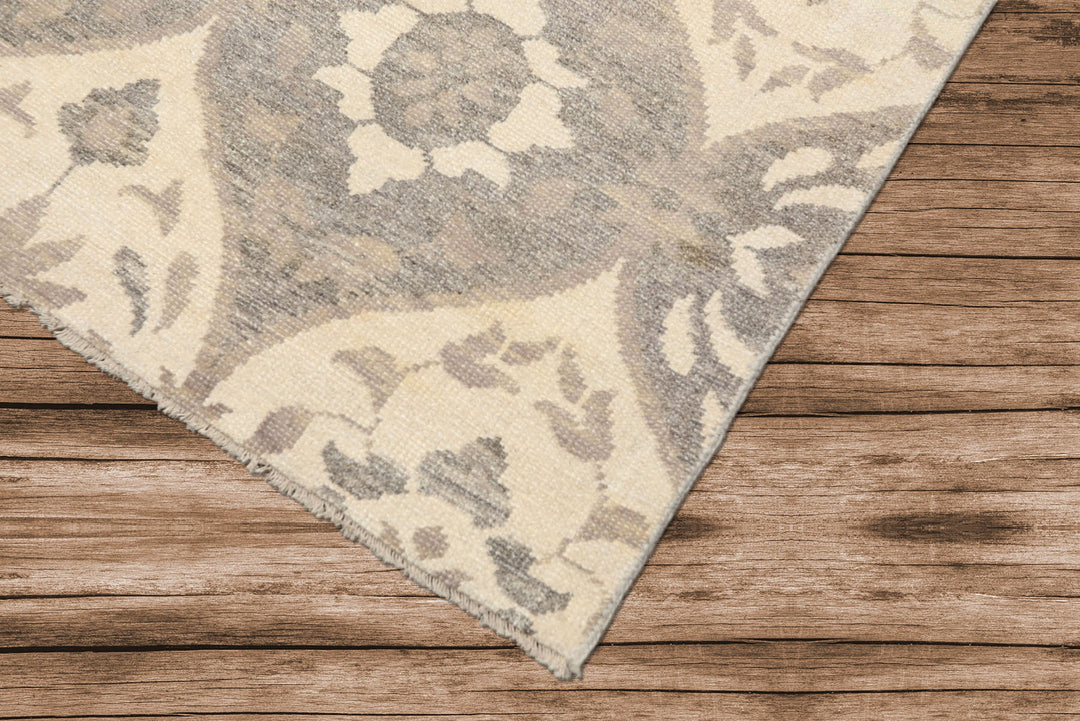 6x9 Ivory, Gray, Taupe Color Hand Knotted Oushak Wool Transitional Oriental Rug