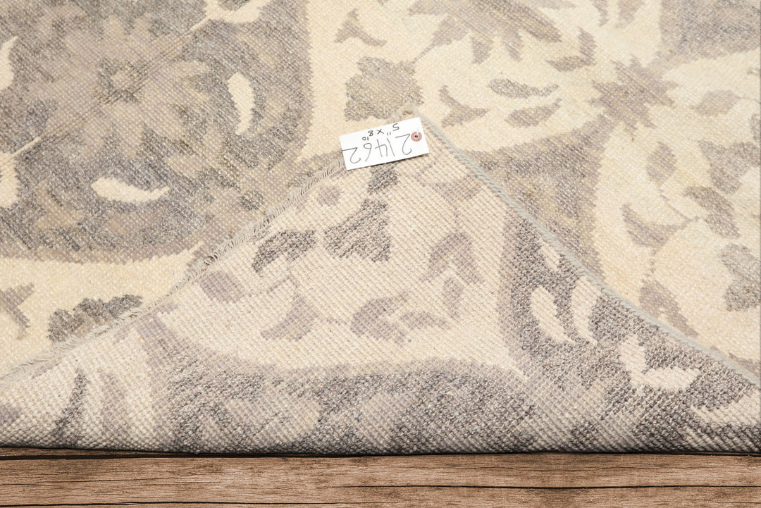 6x9 Ivory, Gray, Taupe Color Hand Knotted Oushak Wool Transitional Oriental Rug
