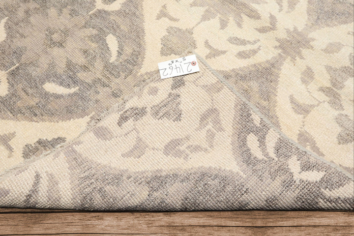 6x9 Ivory, Gray, Taupe Color Hand Knotted Oushak Wool Transitional Oriental Rug