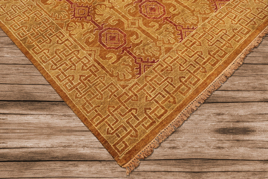 6x9 Caramel, Rose, Rust Color Hand Knotted Agra Wool Traditional Oriental Rug