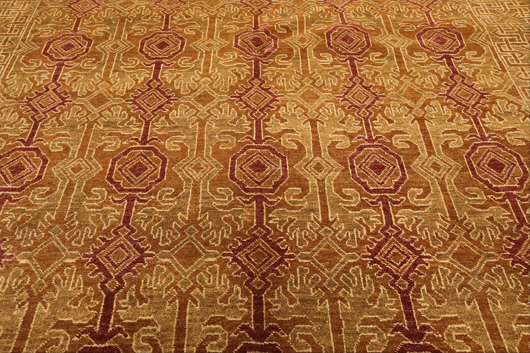 6x9 Caramel, Rose, Rust Color Hand Knotted Agra Wool Traditional Oriental Rug