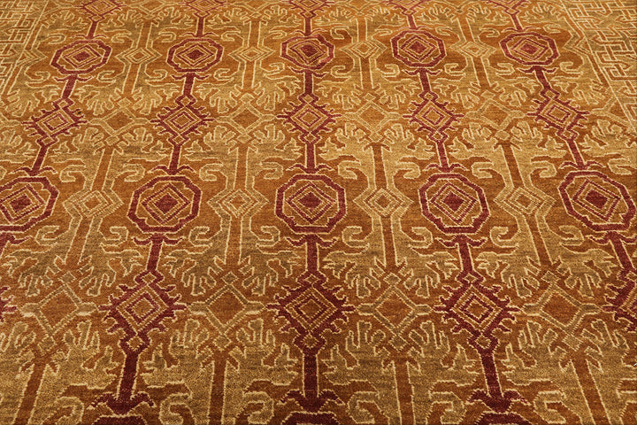 6x9 Caramel, Rose, Rust Color Hand Knotted Agra Wool Traditional Oriental Rug