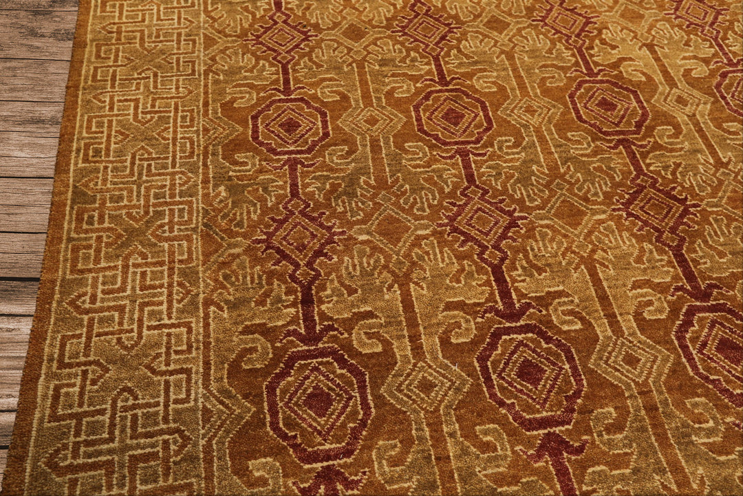 6x9 Caramel, Rose, Rust Color Hand Knotted Agra Wool Traditional Oriental Rug