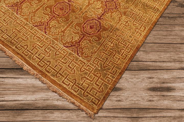 6x9 Caramel, Rose, Rust Color Hand Knotted Agra Wool Traditional Oriental Rug