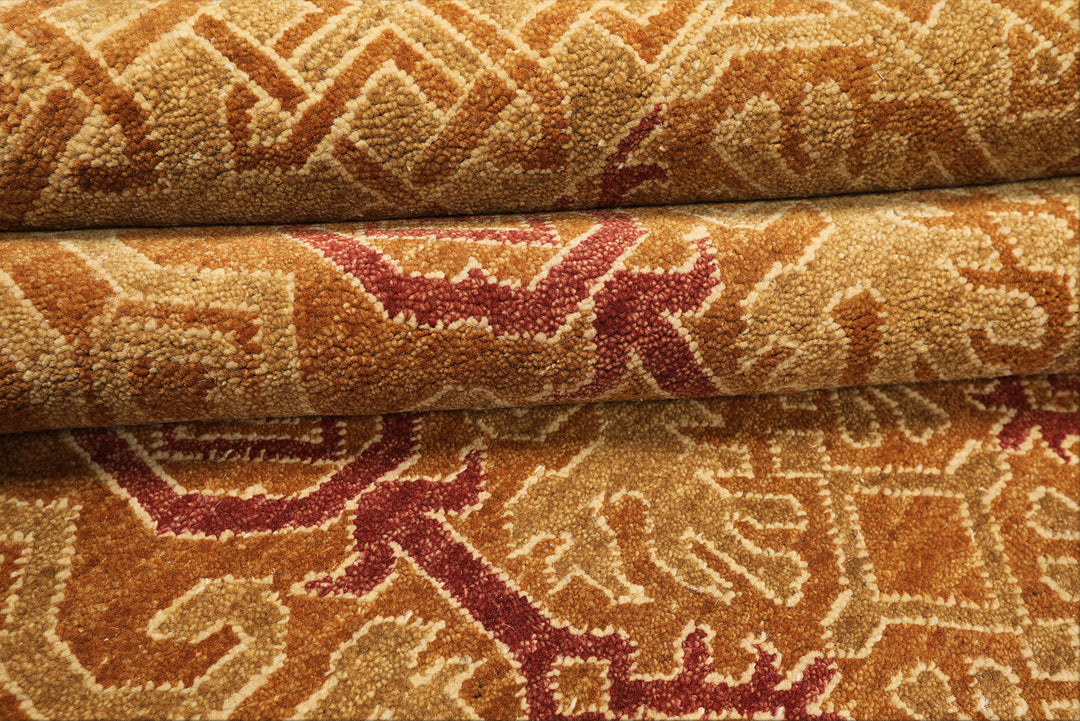 6x9 Caramel, Rose, Rust Color Hand Knotted Agra Wool Traditional Oriental Rug