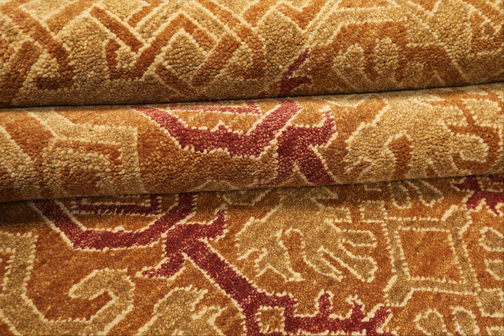 6x9 Caramel, Rose, Rust Color Hand Knotted Agra Wool Traditional Oriental Rug