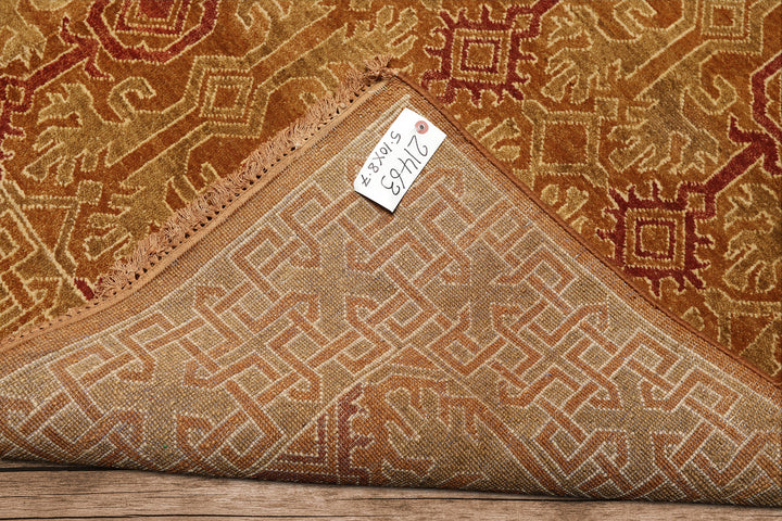 6x9 Caramel, Rose, Rust Color Hand Knotted Agra Wool Traditional Oriental Rug