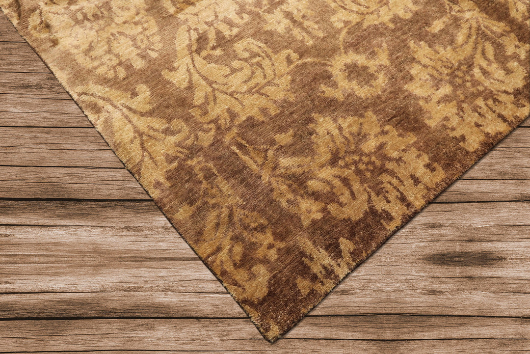 8x10 Brown, Light Gold, Color Hand Knotted Tibetan Wool Transitional Oriental Rug