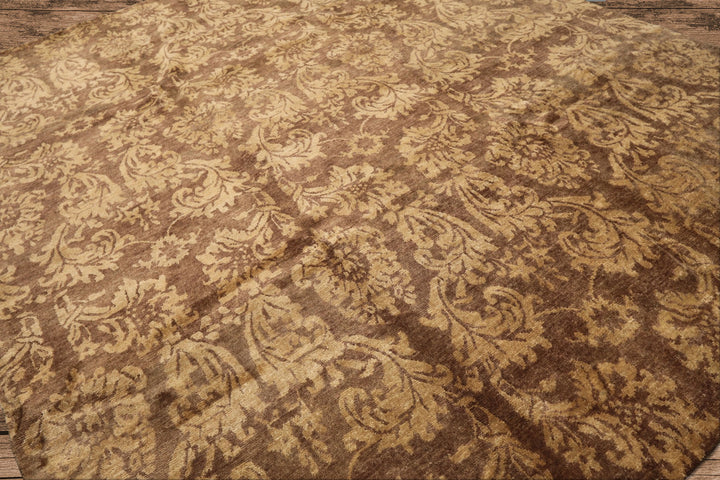 8x10 Brown, Light Gold, Color Hand Knotted Tibetan Wool Transitional Oriental Rug