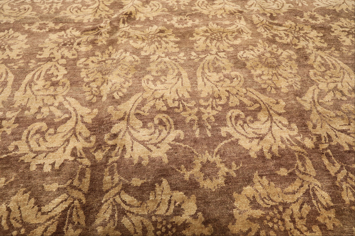8x10 Brown, Light Gold, Color Hand Knotted Tibetan Wool Transitional Oriental Rug