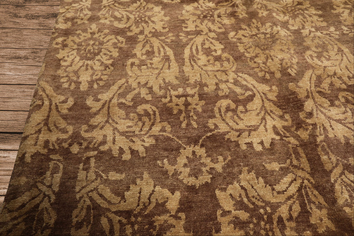 8x10 Brown, Light Gold, Color Hand Knotted Tibetan Wool Transitional Oriental Rug