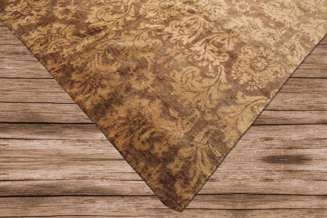 8x10 Brown, Light Gold, Color Hand Knotted Tibetan Wool Transitional Oriental Rug