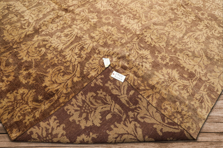 8x10 Brown, Light Gold, Color Hand Knotted Tibetan Wool Transitional Oriental Rug