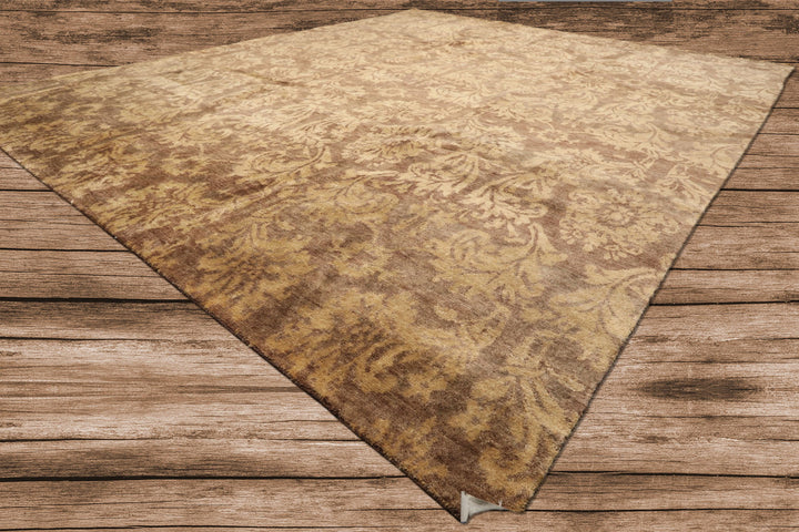 8x10 Brown, Light Gold, Color Hand Knotted Tibetan Wool Transitional Oriental Rug