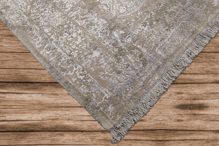8x10 Moss, Gray, Blue Color Hand Knotted Tibetan Sherpa Wool &amp; Bamboo Silk Modern &amp; Contemporary Oriental Rug