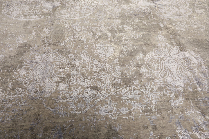 8x10 Moss, Gray, Blue Color Hand Knotted Tibetan Sherpa Wool &amp; Bamboo Silk Modern &amp; Contemporary Oriental Rug
