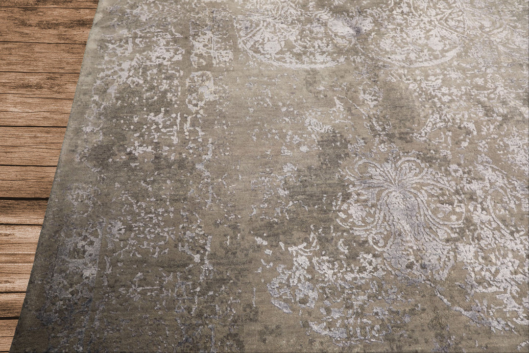 8x10 Moss, Gray, Blue Color Hand Knotted Tibetan Sherpa Wool &amp; Bamboo Silk Modern &amp; Contemporary Oriental Rug