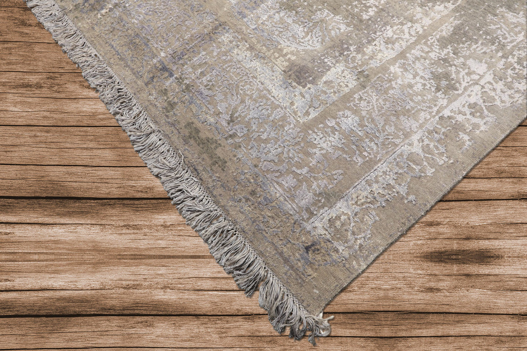 8x10 Moss, Gray, Blue Color Hand Knotted Tibetan Sherpa Wool &amp; Bamboo Silk Modern &amp; Contemporary Oriental Rug