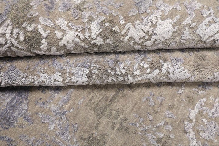 8x10 Moss, Gray, Blue Color Hand Knotted Tibetan Sherpa Wool &amp; Bamboo Silk Modern &amp; Contemporary Oriental Rug