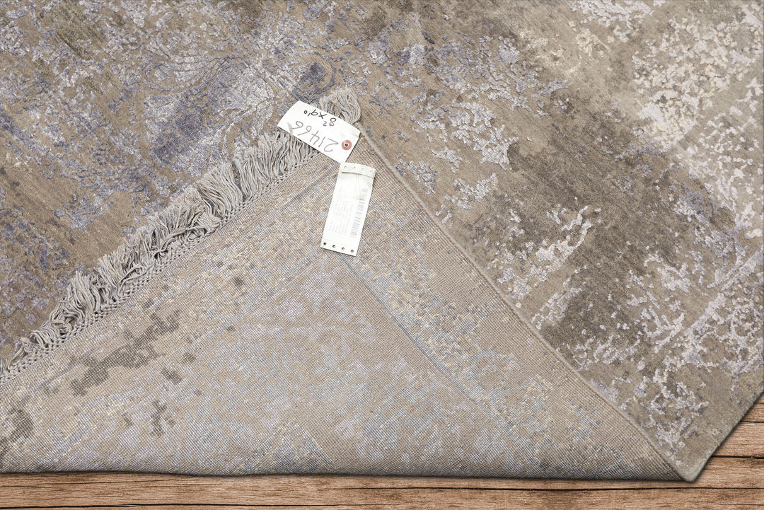 8x10 Moss, Gray, Blue Color Hand Knotted Tibetan Sherpa Wool &amp; Bamboo Silk Modern &amp; Contemporary Oriental Rug