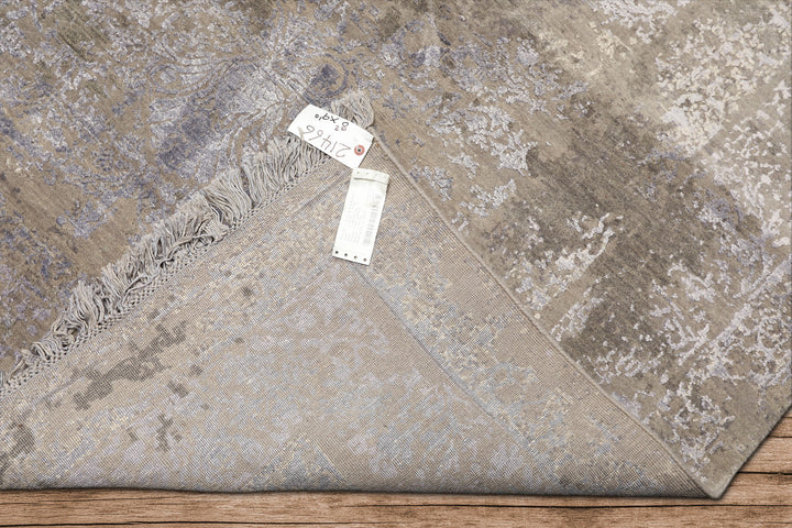8x10 Moss, Gray, Blue Color Hand Knotted Tibetan Sherpa Wool &amp; Bamboo Silk Modern &amp; Contemporary Oriental Rug