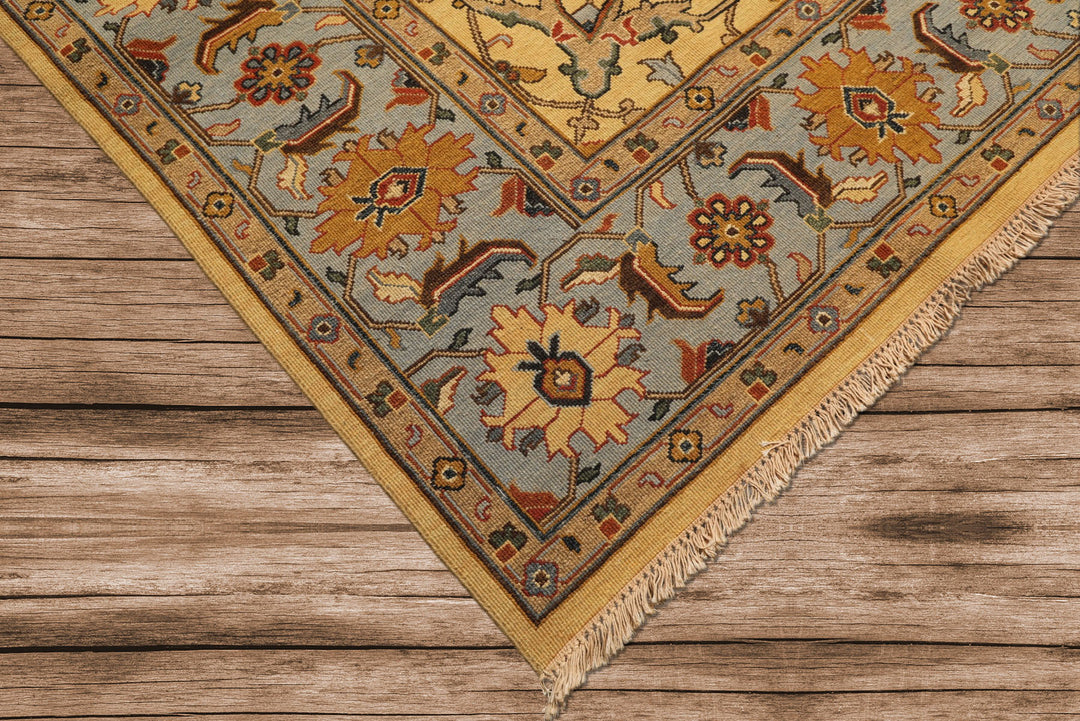 8x10 Gold, Blue, Tan Color Hand Knotted Soumak Wool Traditional Oriental Rug