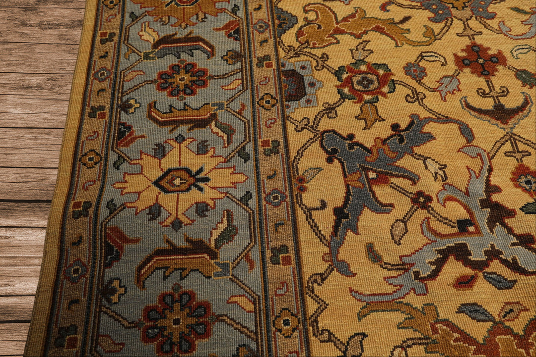 8x10 Gold, Blue, Tan Color Hand Knotted Soumak Wool Traditional Oriental Rug