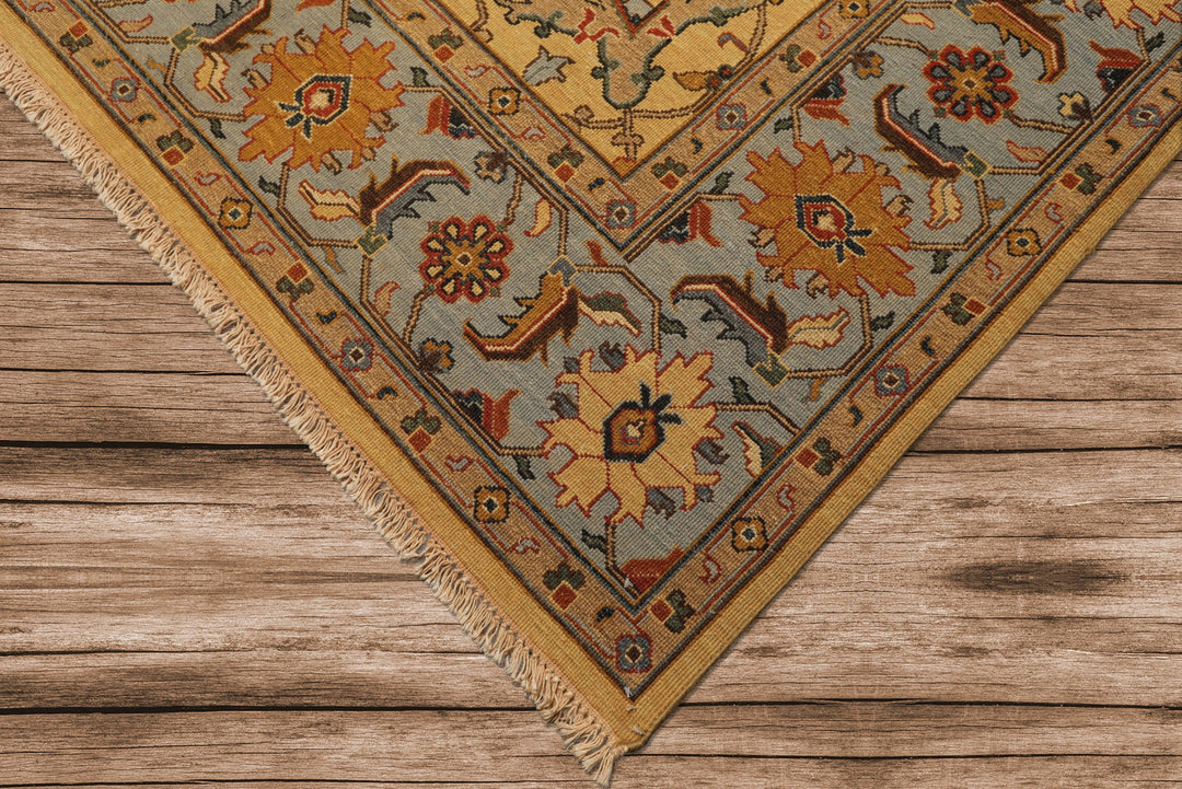 8x10 Gold, Blue, Tan Color Hand Knotted Soumak Wool Traditional Oriental Rug