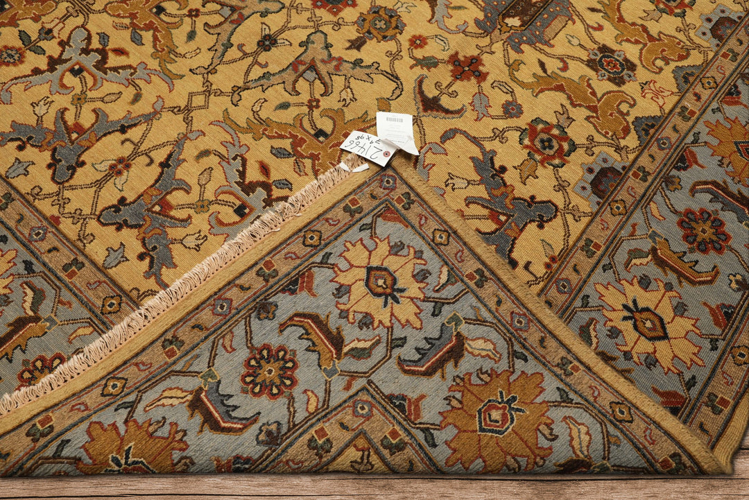 8x10 Gold, Blue, Tan Color Hand Knotted Soumak Wool Traditional Oriental Rug