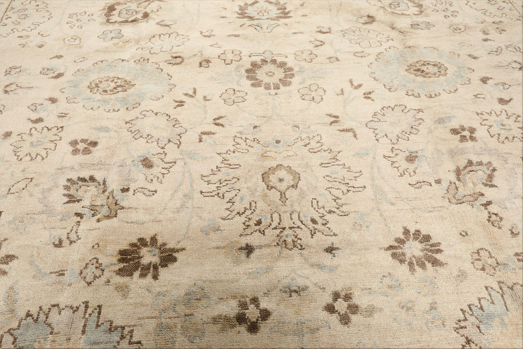 8x10 Beige, Mocha, Aqua Color Hand Knotted Oushak Wool Traditional Oriental Rug