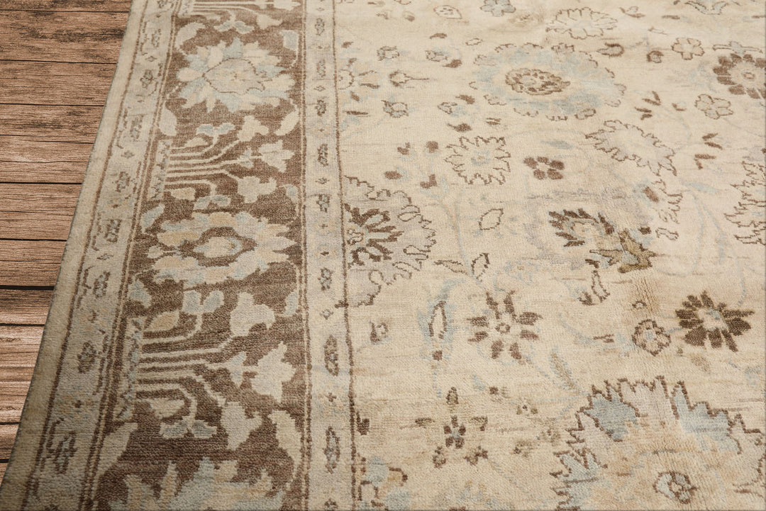 8x10 Beige, Mocha, Aqua Color Hand Knotted Oushak Wool Traditional Oriental Rug