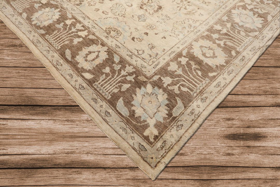 8x10 Beige, Mocha, Aqua Color Hand Knotted Oushak Wool Traditional Oriental Rug