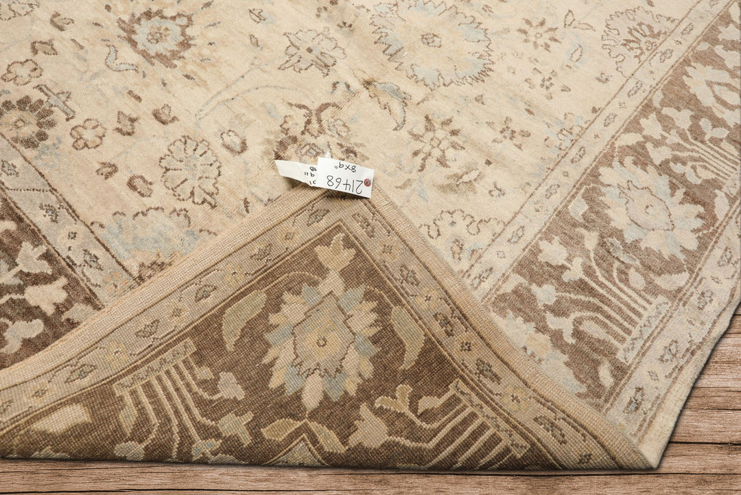8x10 Beige, Mocha, Aqua Color Hand Knotted Oushak Wool Traditional Oriental Rug