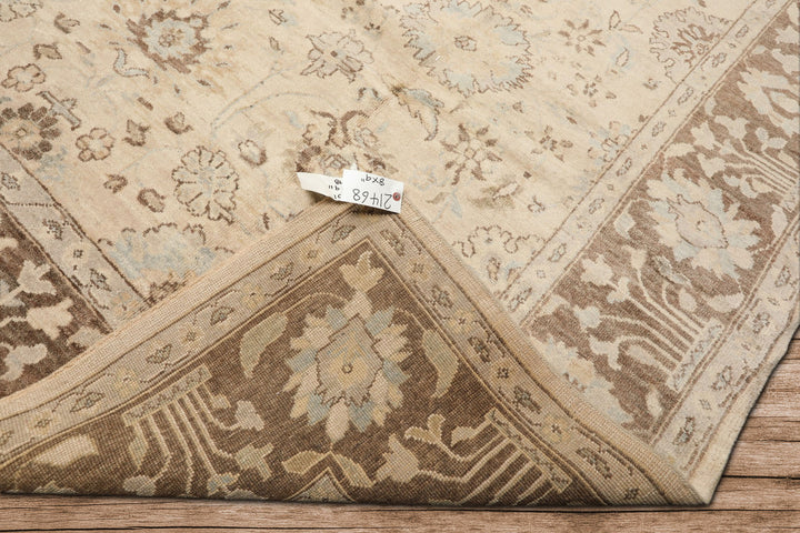 8x10 Beige, Mocha, Aqua Color Hand Knotted Oushak Wool Traditional Oriental Rug