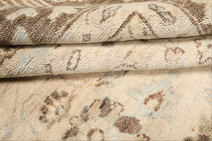 8x10 Beige, Mocha, Aqua Color Hand Knotted Oushak Wool Traditional Oriental Rug