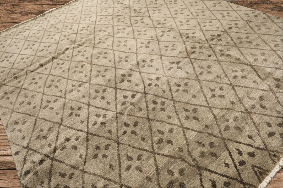 8x10 Moss, Gray, Color Hand Knotted Oushak Wool Transitional Oriental Rug