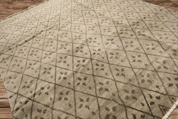 8x10 Moss, Gray, Color Hand Knotted Oushak Wool Transitional Oriental Rug