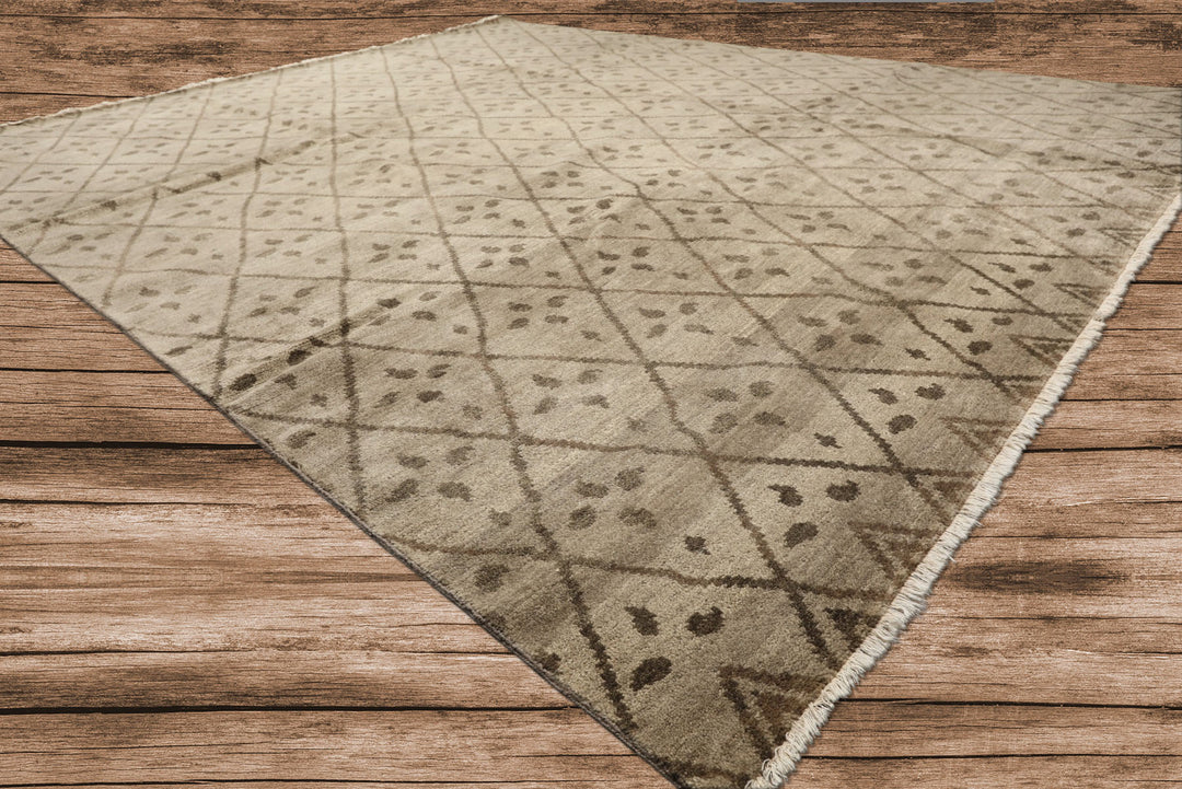 8x10 Moss, Gray, Color Hand Knotted Oushak Wool Transitional Oriental Rug