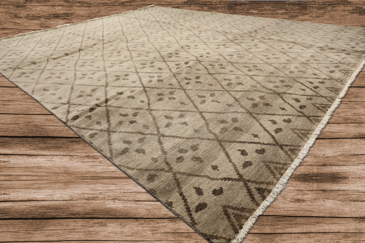 8x10 Moss, Gray, Color Hand Knotted Oushak Wool Transitional Oriental Rug