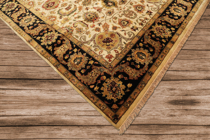 6x9 Beige, Black, Rust Color Hand Knotted Agra New Zealand Wool Traditional Oriental Rug